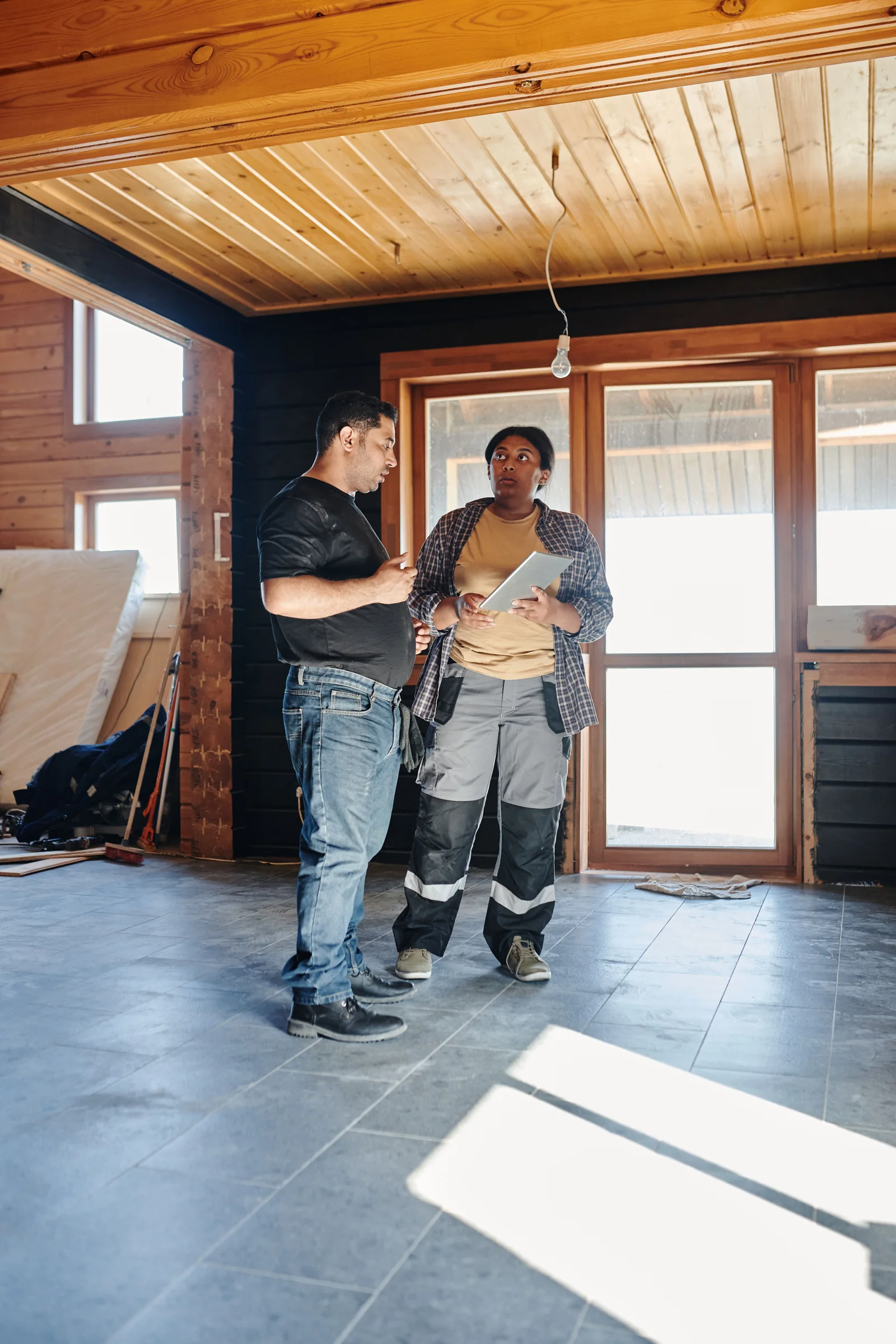 Builders coordinating work on a residential project