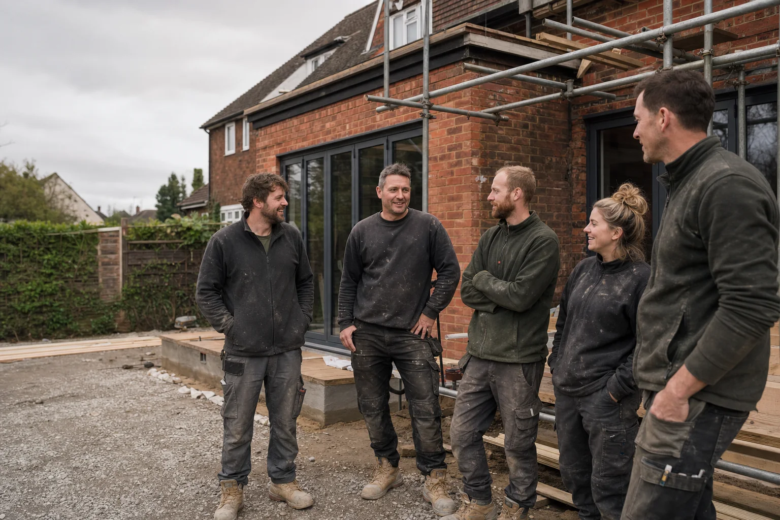 Small residential building team on site